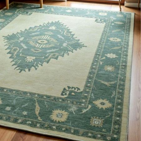 Handknotted Oushak Wool Rug A Cream